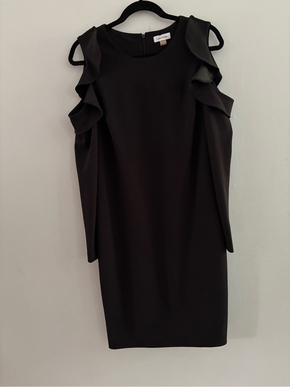 Calvin Klein Black Ruffle Cold-Shoulder Dress Little Black Dress Cocktail Sz. 12
